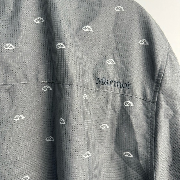 Marmot Tent Print Short Sleeve Button Up Shirt Gray Size XL - Picture 2 of 10